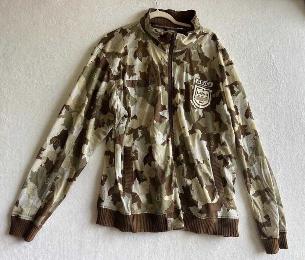 Vintage Y2K LRG Lifted Research Group Maple Leaf Camo Track Jacket Brown XL